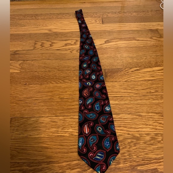 NFL Teams Logo Tie Paisley Black Logos All Over Print Mens Made In USA Silk - Picture 2 of 5
